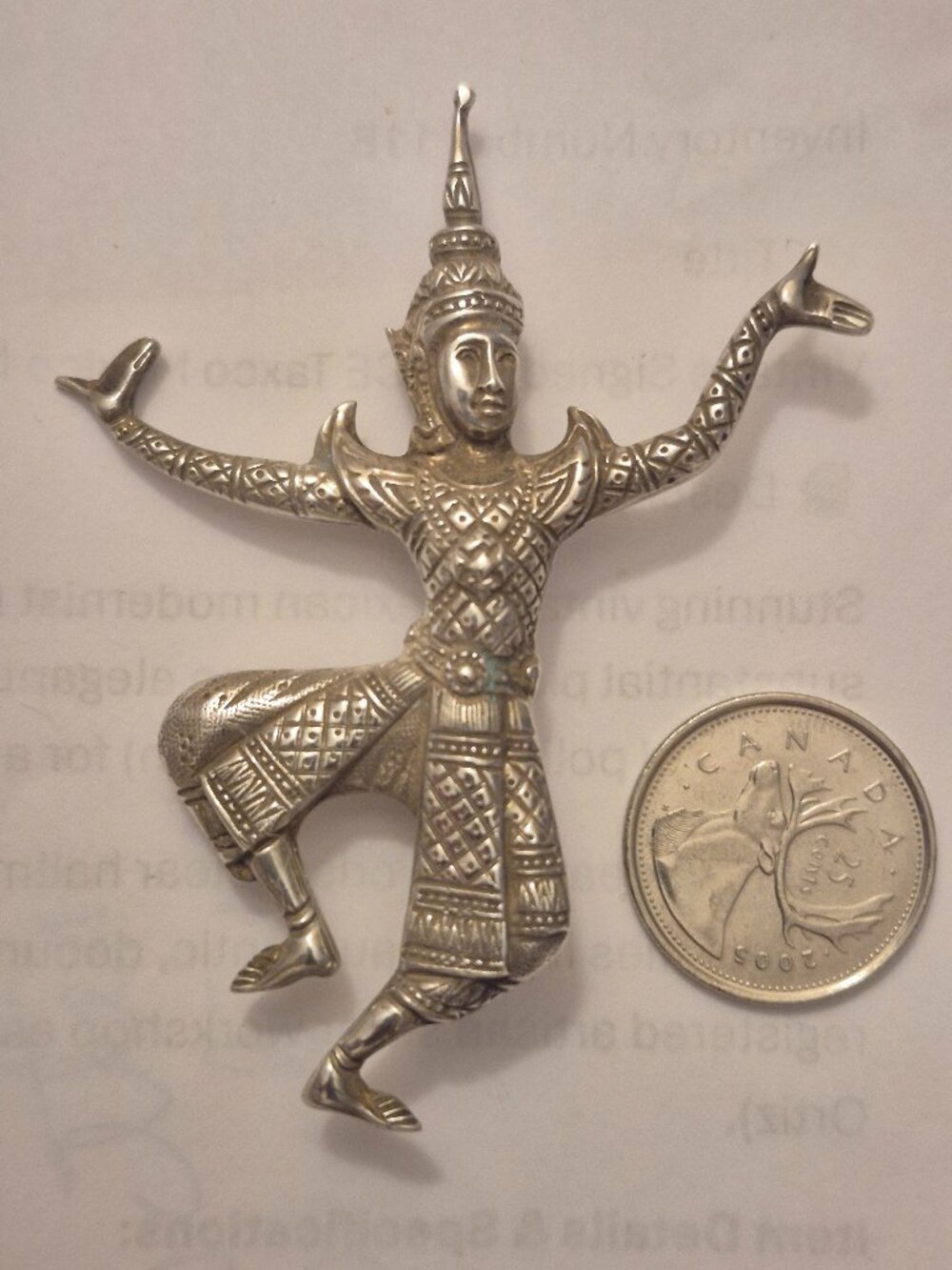 Vintage THAI NAKON Siam Sterling Silver Large Figural Dancer Brooch Pin 16g